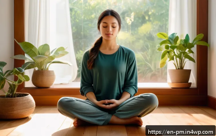 진정성을 발견하기 위한 맞춤형 계획 세우기 - A serene morning scene of a young woman sitting cross-legged on a cozy wooden floor in a sunlit room...