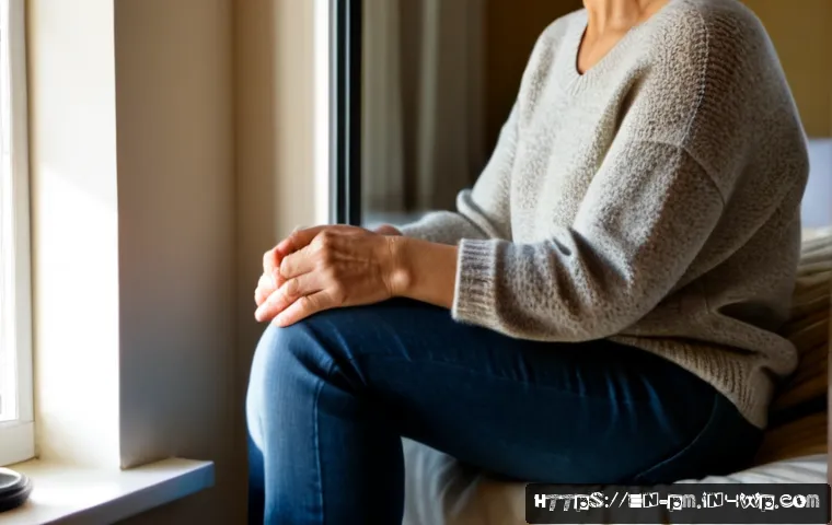 Home 17 자기 수용을 통한 진정성 회복 전략 - Photorealistic lifestyle scene of a woman in her late 40s sitting calmly beside a sunlit bedroom win...